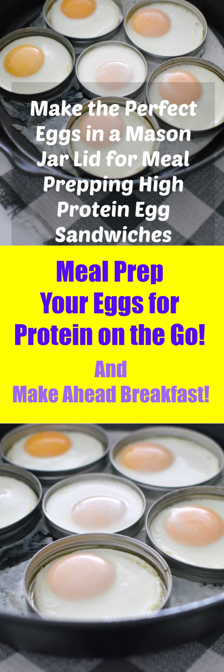 Meal Prep eggs in a mason jar lid! Kitchen Hack equals a healthy breakfast on the go. High protein equals weight loss.