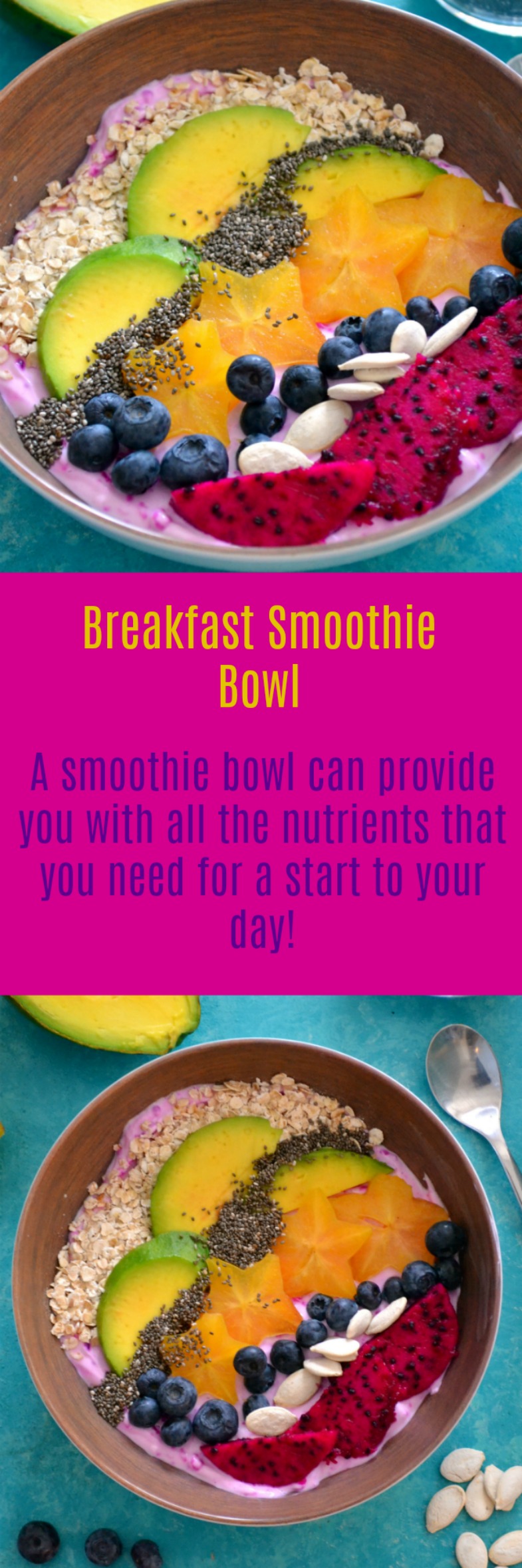 You will love to start your day off with this Tropical Breakfast Smoothie Bowl Superfood Recipe! No more pulling out the blender and drinking your breakfast! Once you embrace this new trend your day will be started in the right direction!