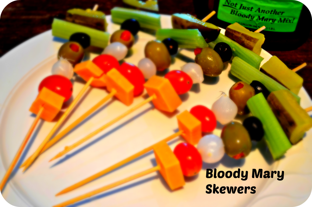 Bloody Mary Skewers Recipe | http://skinnyover40.com